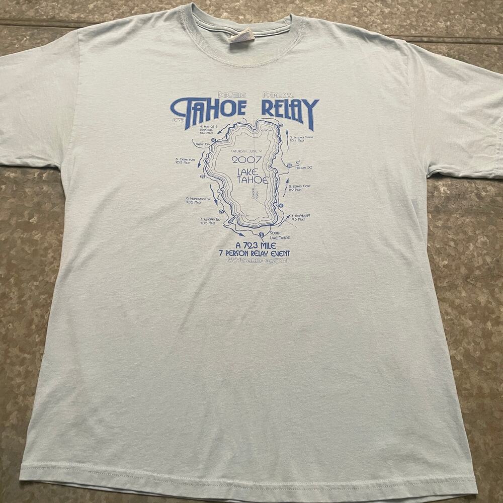 Vintage Y2K Lake Tahoe DeCelle Memorial Relay Race Marathon Shirt Large 2007 Run